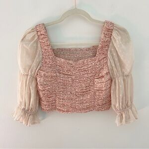J ING Poppy Dainty Puff Sleeve Crop Blouse Size XS Peasant Shirred‎ Smocked